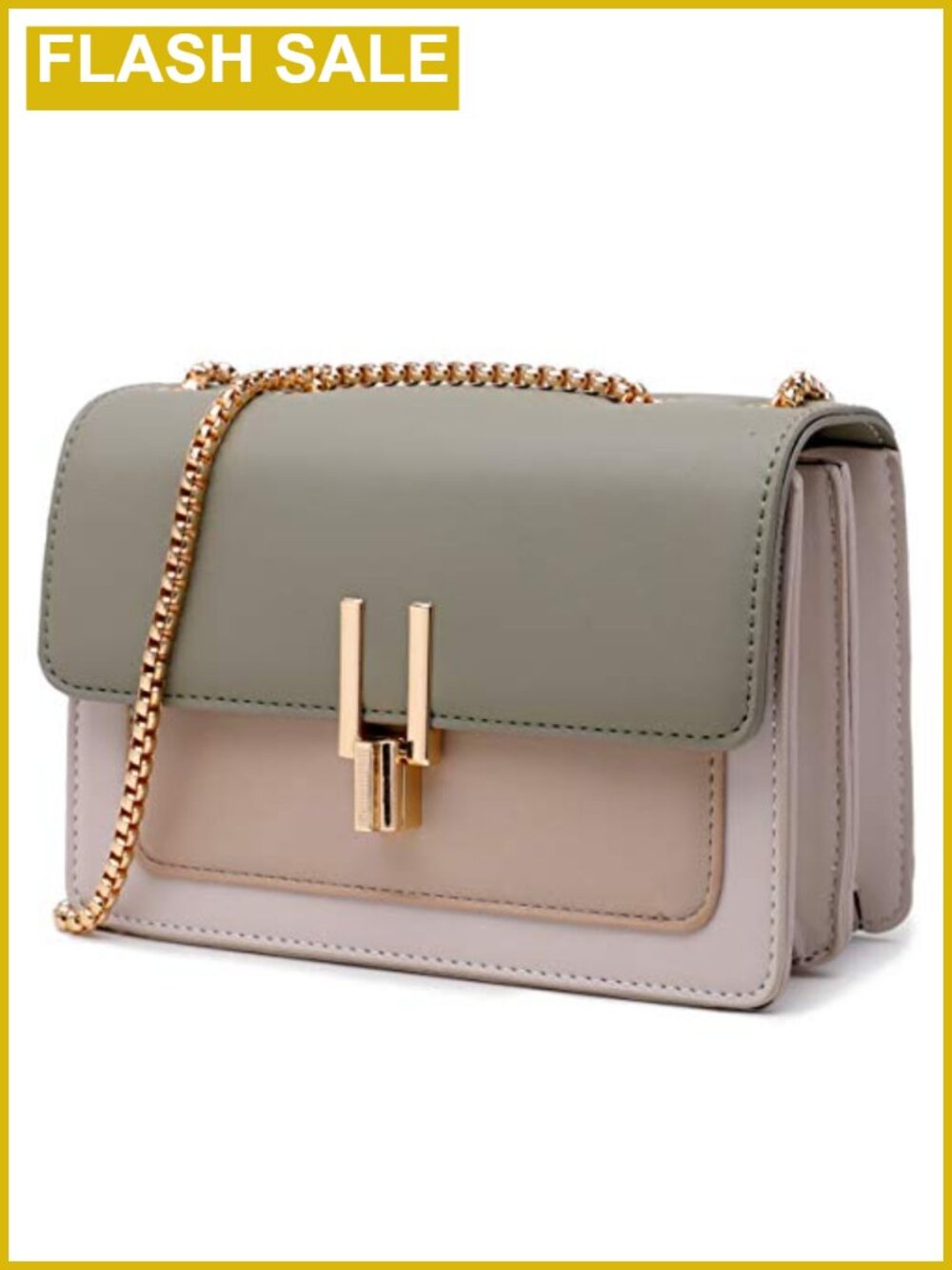 Faux Leather Color-Block Crossbody Bag with Turn Lock Purse Shoulder Handbag